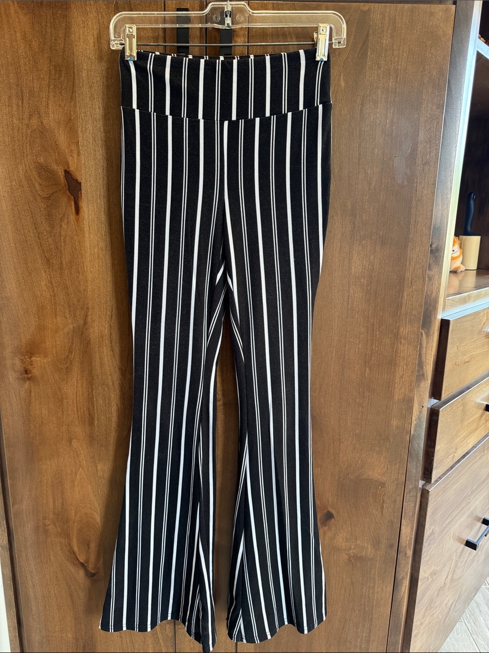 No Boundaries Black and White Vertical Stripe Flare Pants